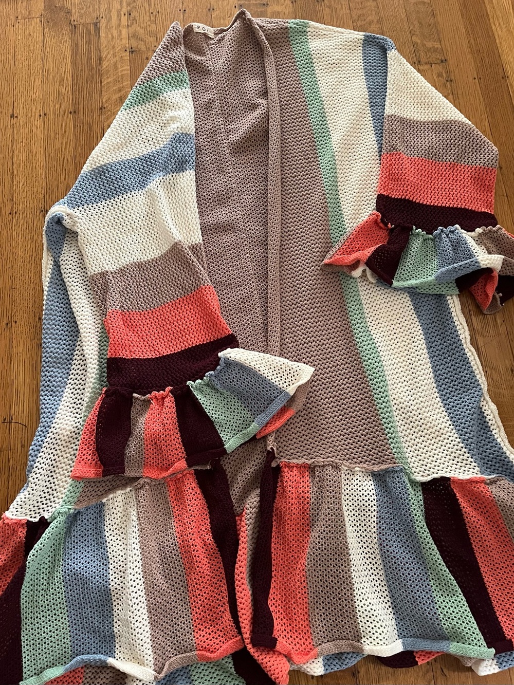 POL Multicolor Striped Ruffle Open Cardigan ~ Duster - Picture 4 of 11